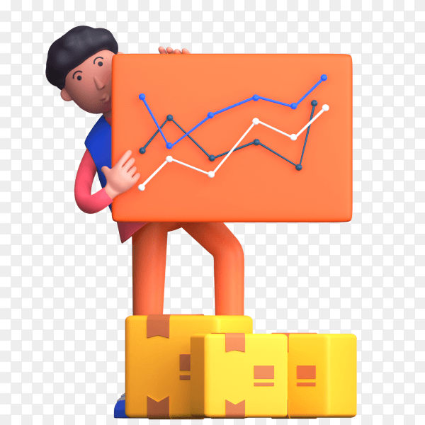 Man holding analytics report of delivery boxes or parcels on transparent background PNG